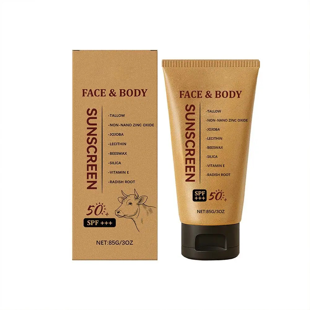 Beef Tallow Sunscreen Organic Non-greasy Formula Face Cream Natural Tasteless Sun Block SPF 50+ UV Protective Sunblock Skin Care